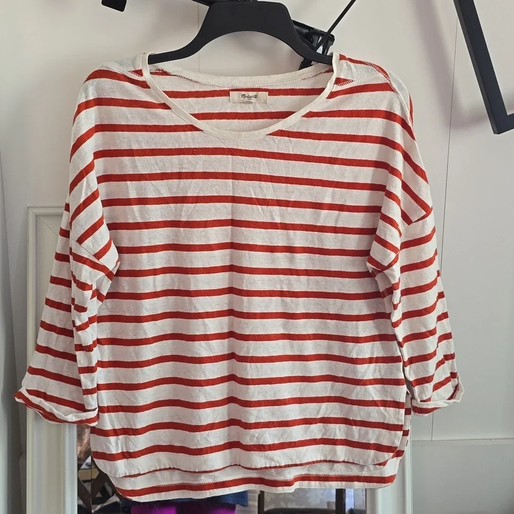 MADEWELL-Rust and White Striped Long  Sleeve Shirt - Picture 2 of 10